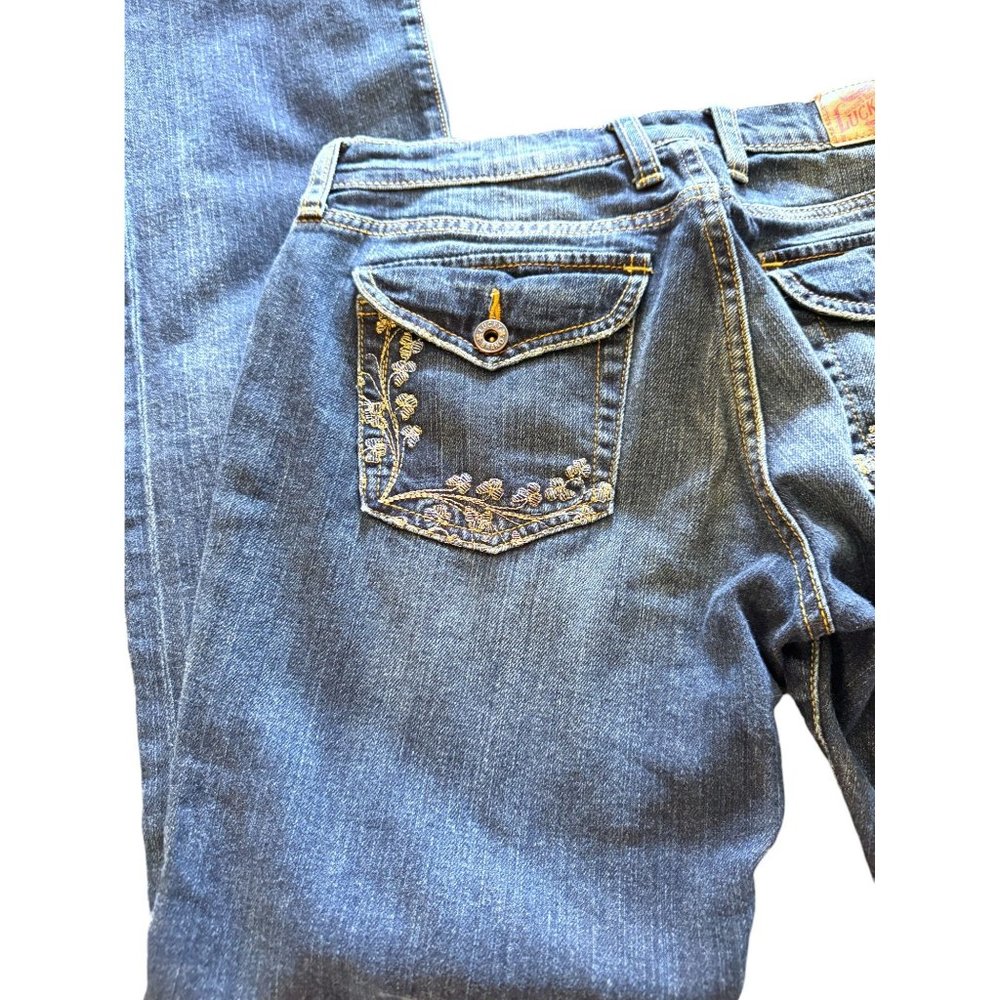 Lucky Brand Jeans Dark Wash Flaired Hem Women Size 4 - Picture 6 of 9